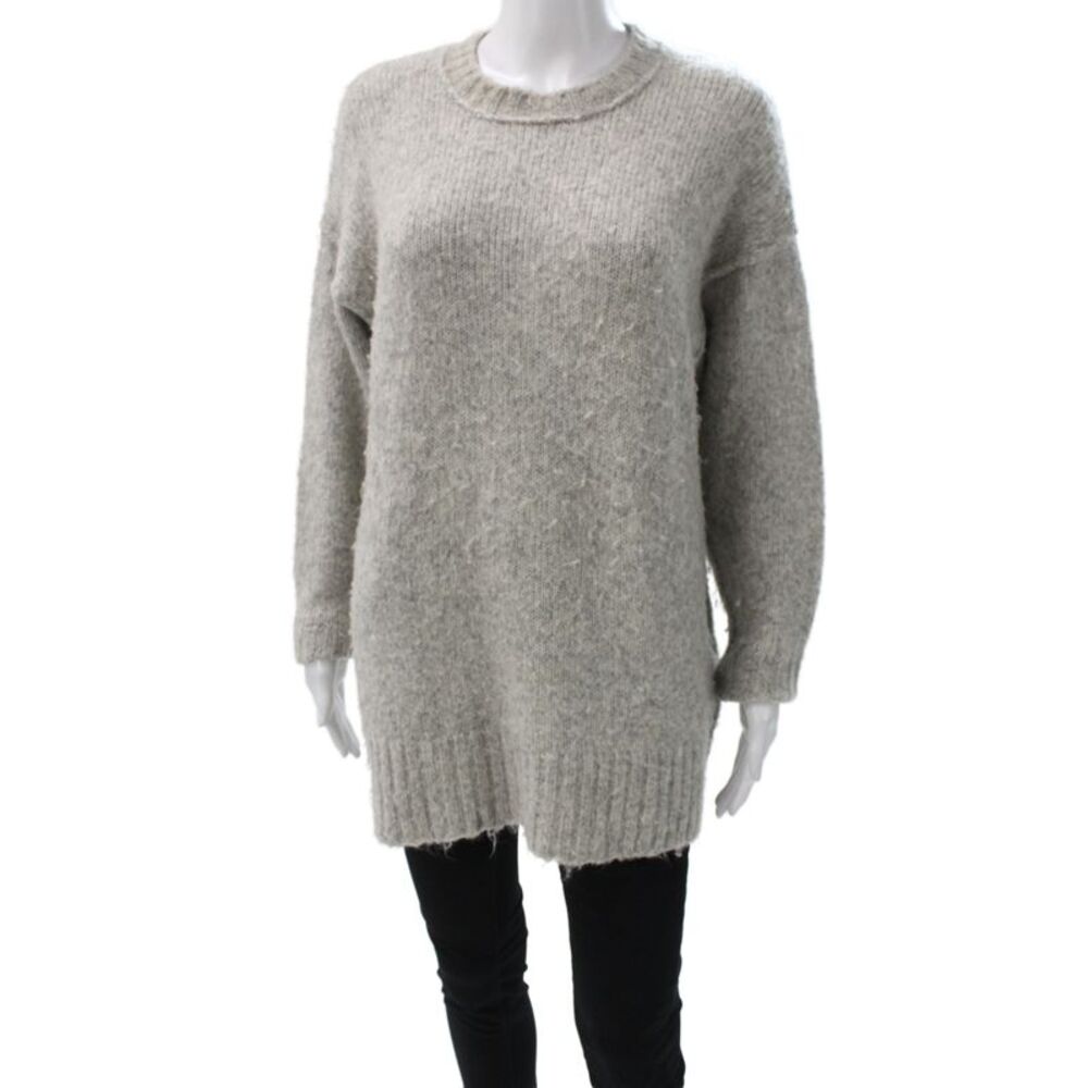R13 Unisex Gray Wool Pullover Sweater Crew Neck Long Sleeve Army Size S